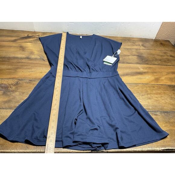 Halara Romper Blue V Neck Short Sleeve Side Pockets Waffle Casual Medium - Picture 8 of 14